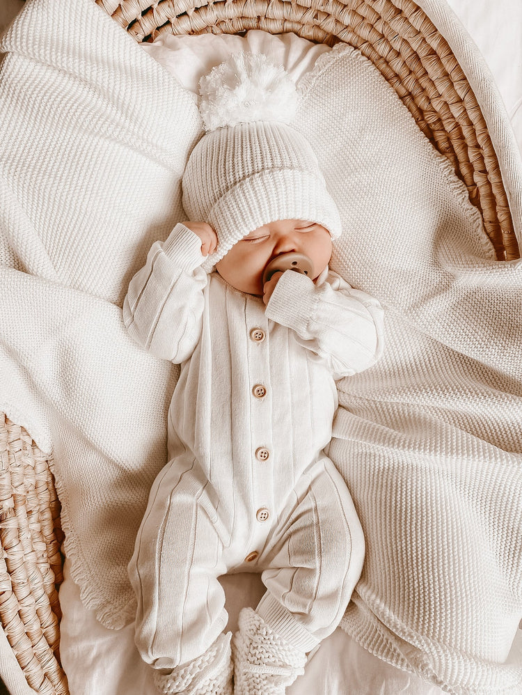 Mini Knit Baby Beanie | Milk White
