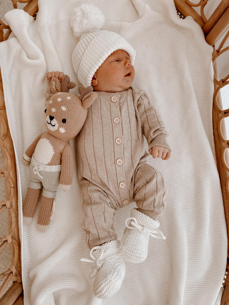 Ribbed Knit Baby Romper | Fawn Beige