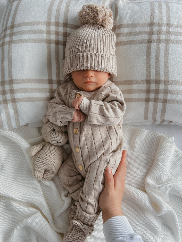 Ribbed Knit Baby Romper | Fawn Beige