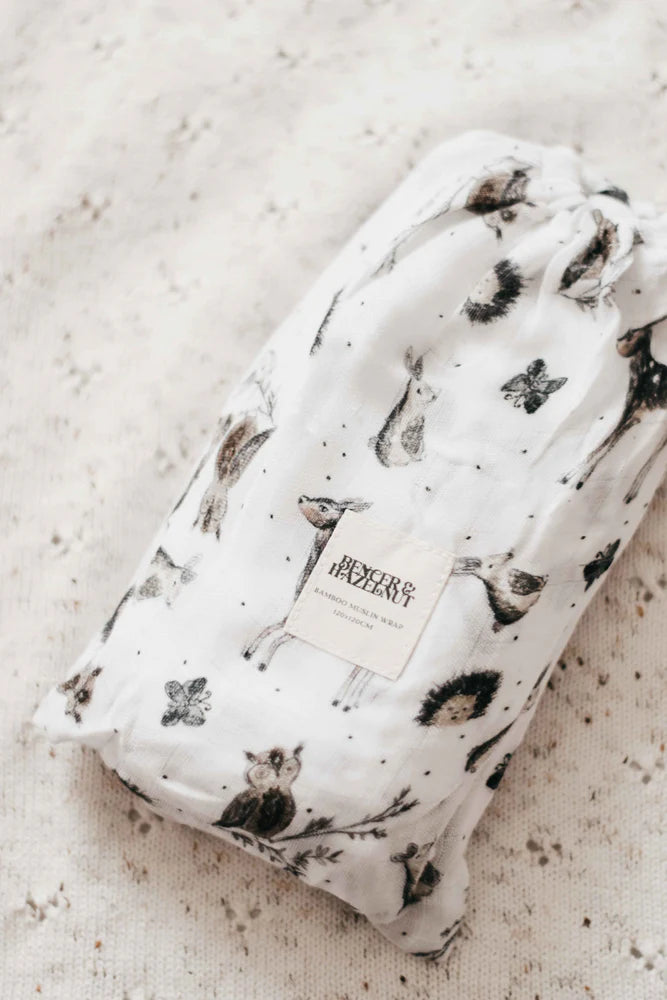 Baby Bamboo Muslin Swaddle | Woodland Animals