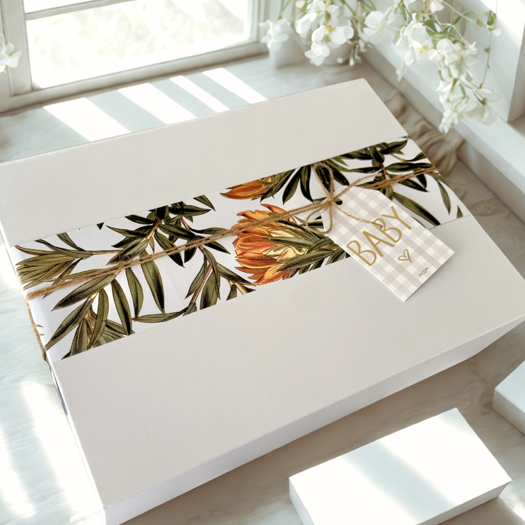 White baby shower gift box