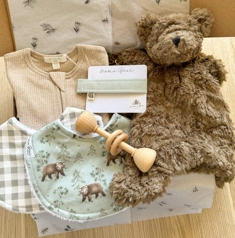 Baby Boy Gift Hamper | Sage Green Brown Bear