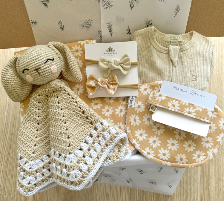 New Baby Girl Gift Hamper | Caramel Daisy Bunny