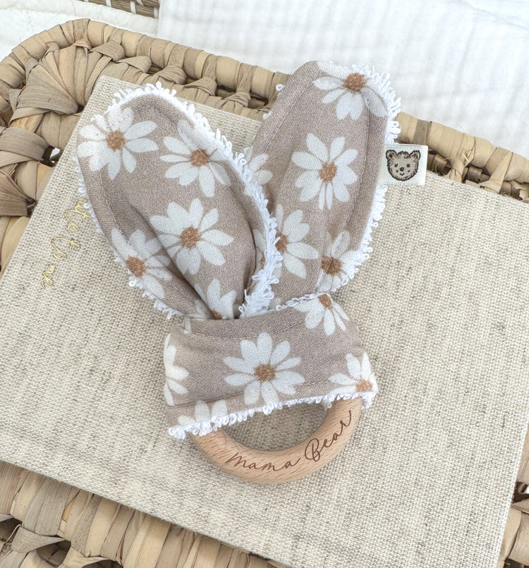 Baby Teething Ring - Taupe Daisy