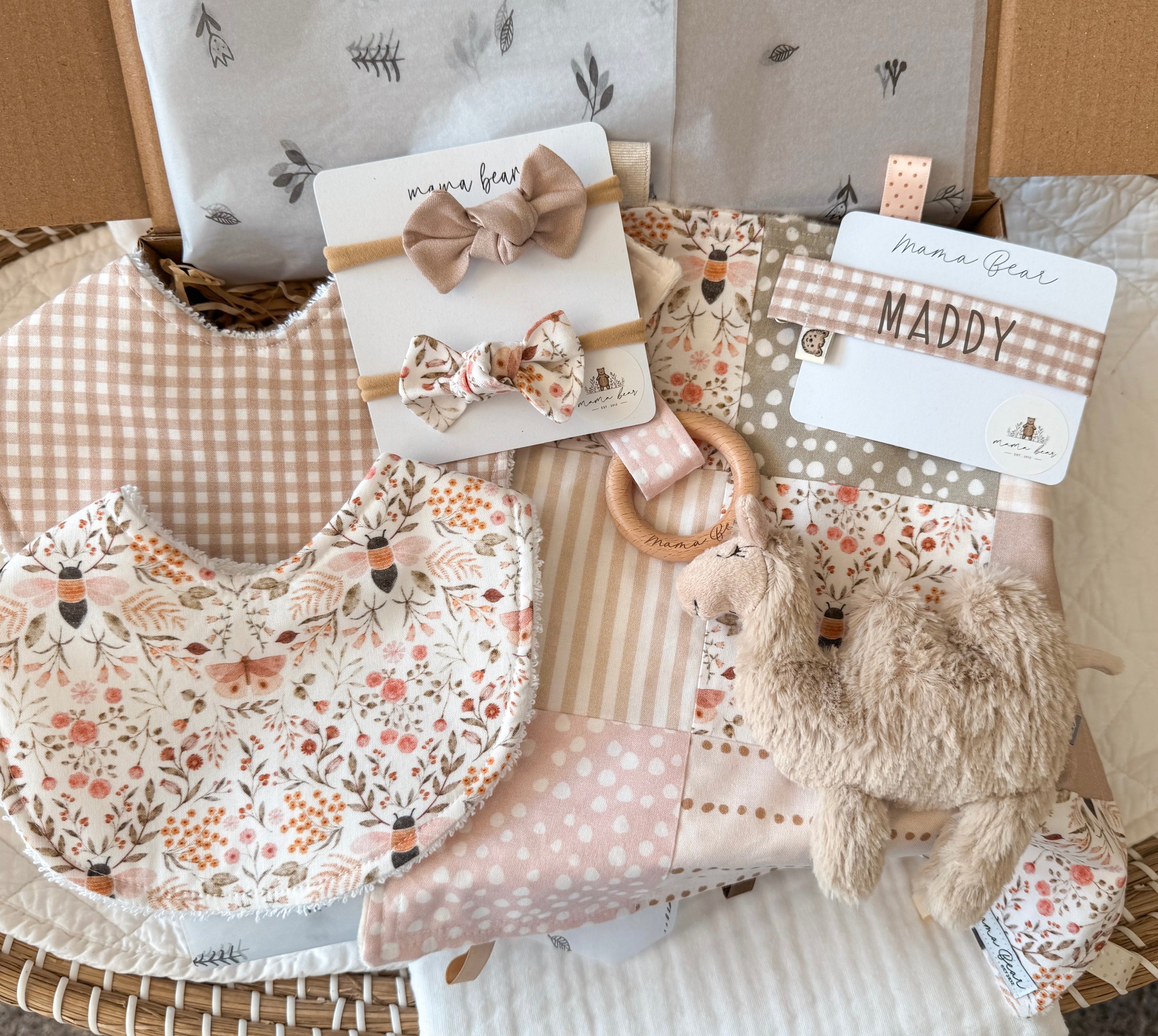 personalised-baby-girl-gift-hamper-blush-pink-camel-mama-bear