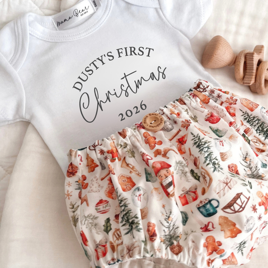 Personalised Baby First Christmas Nappy Cover & Onesie Set | White Christmas Australia