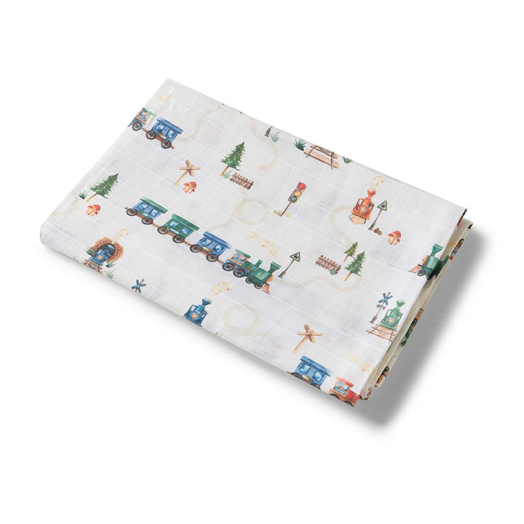 Baby Muslin Wrap - Trains | Snuggle Hunny
