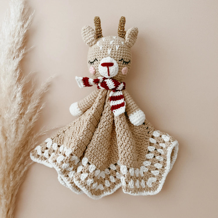 Christmas Fawn Deer Baby Toy | Festive Heirloom Lovey Comforter by Blossom & Pear