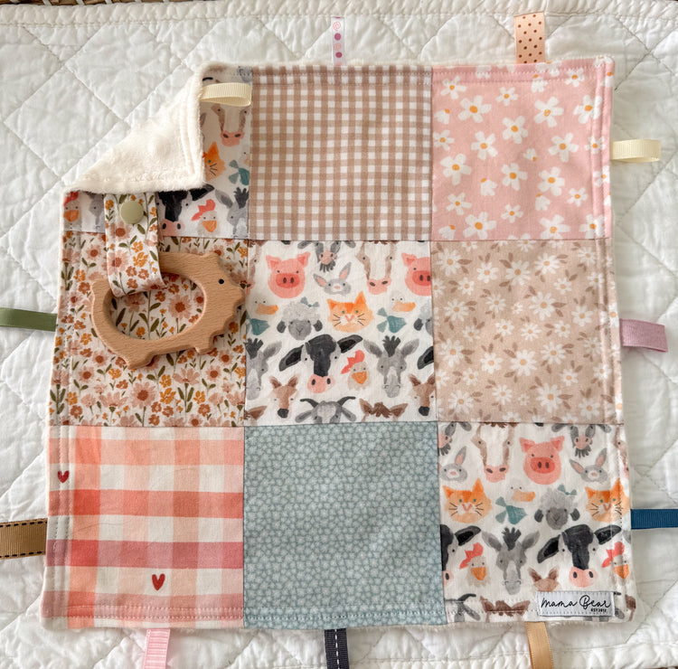 Baby Girl Gift Sensory Taggie Blankie | Pig & Floral Farm