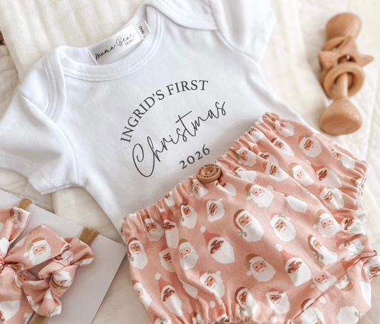 Baby Girl First Christmas Outfit Personalised 2026 | Pastel Santa