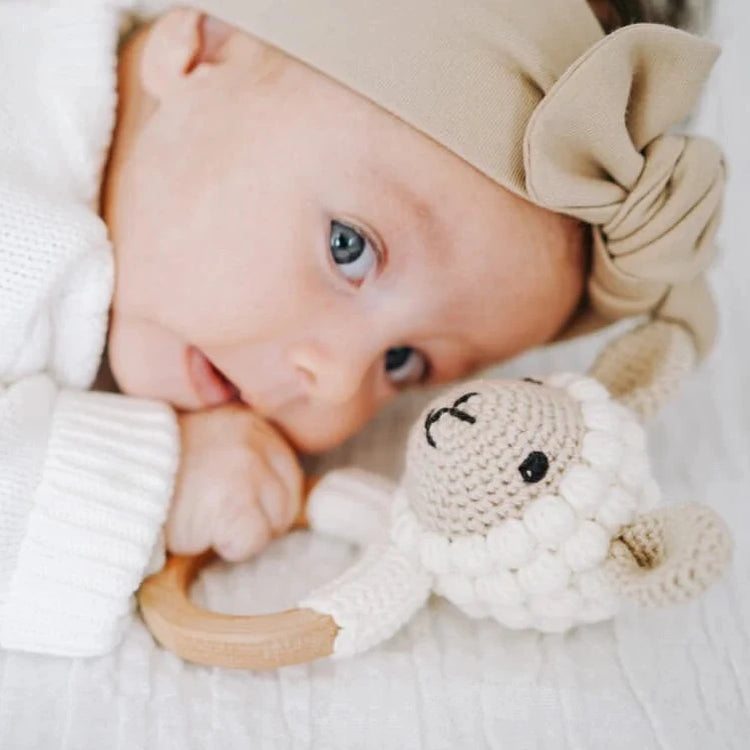 Organic Baby Teething Ring Rattle | Sheep Lamb