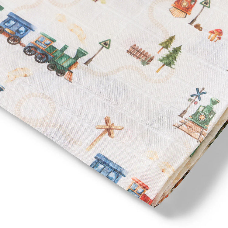 Baby Muslin Wrap - Trains | Snuggle Hunny