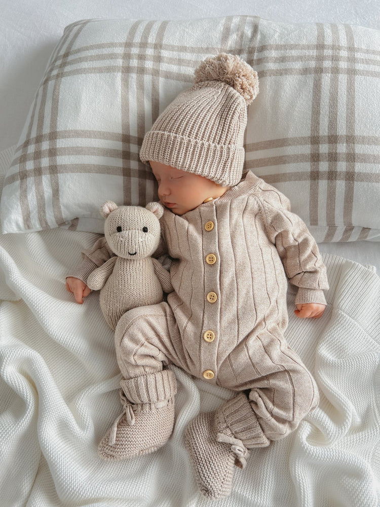 Ribbed Knit Baby Romper | Fawn Beige