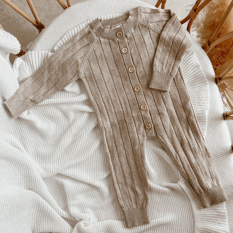 Ribbed Knit Baby Romper | Fawn Beige