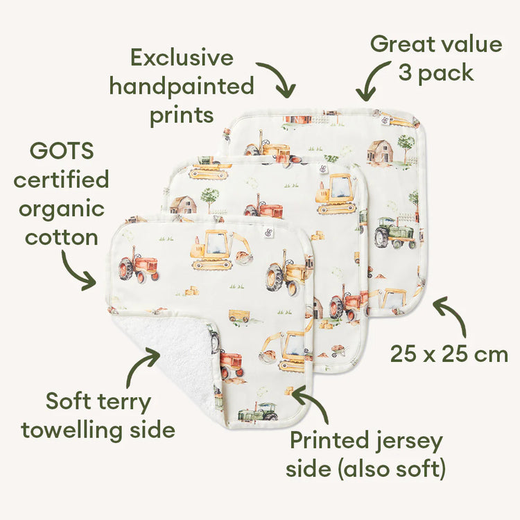 Organic Wash Cloths - 3 pack | Diggers & Tractors