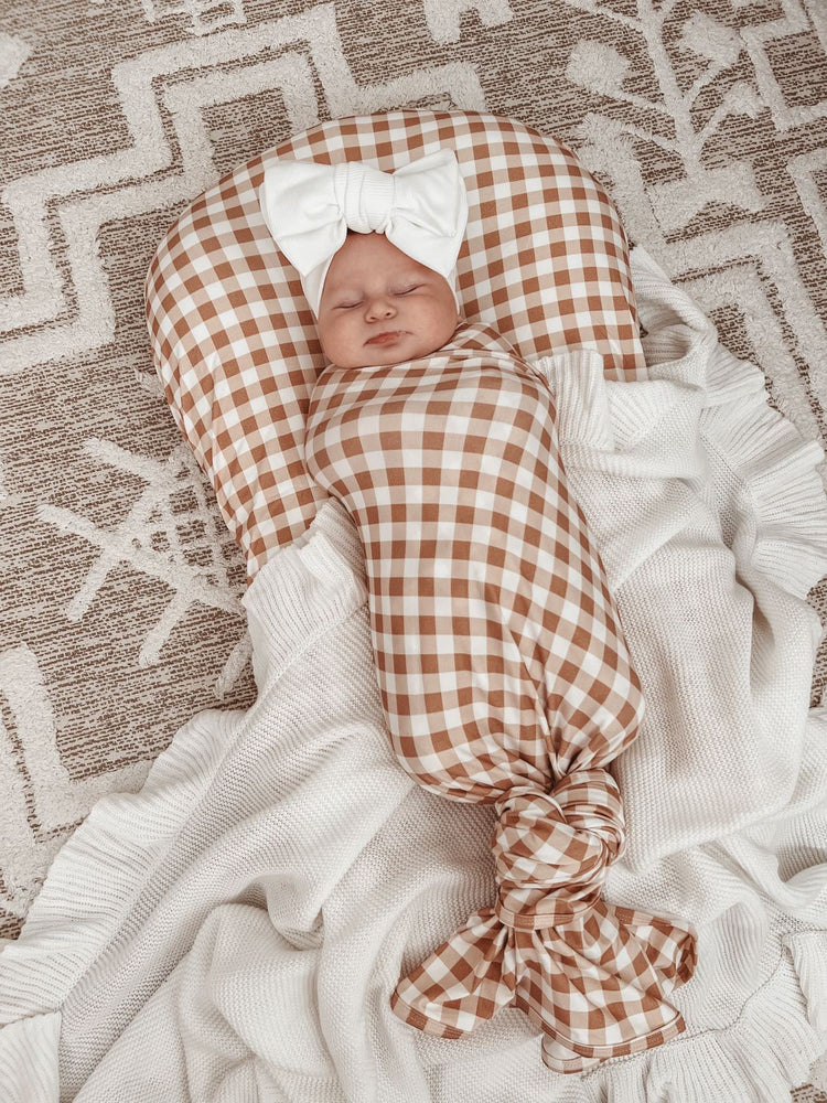 Bamboo Jersey Stretch Swaddle | Caramel Gingham