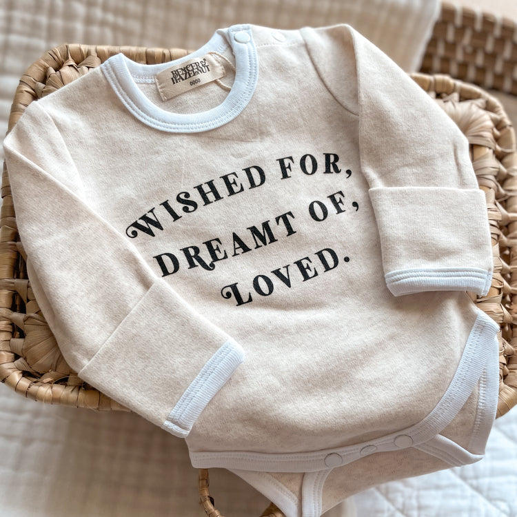 Baby Announcement Bodysuit | Wished for, Dreamt of, Loved