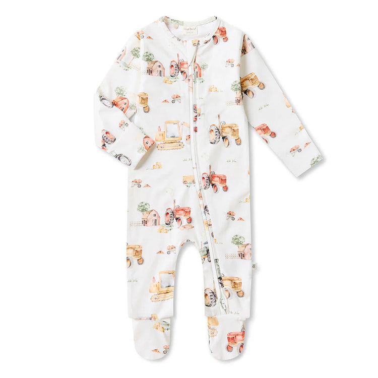Baby Boy Zip Suit | Diggers & Tractors - Snuggle Hunny Sleepsuit Zip Footie