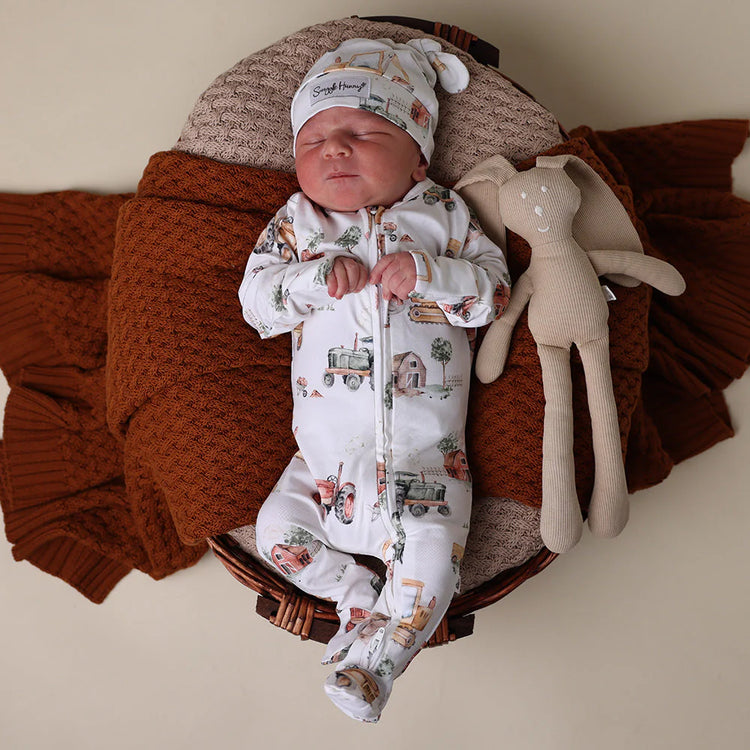 Baby Boy Zip Suit | Diggers & Tractors - Snuggle Hunny Sleepsuit Zip Footie