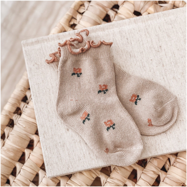Baby Girl Socks Frilly Vintage Floral  | Iced Tea