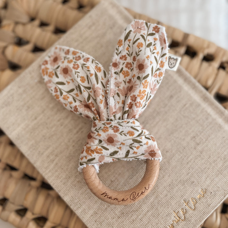 Natural wood & Bunny Ear Teething Ring - Mini Spring