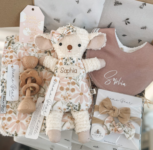 Personalised Baby Girl Pink Gift Box Handmade Australia | Pastel Meadow
