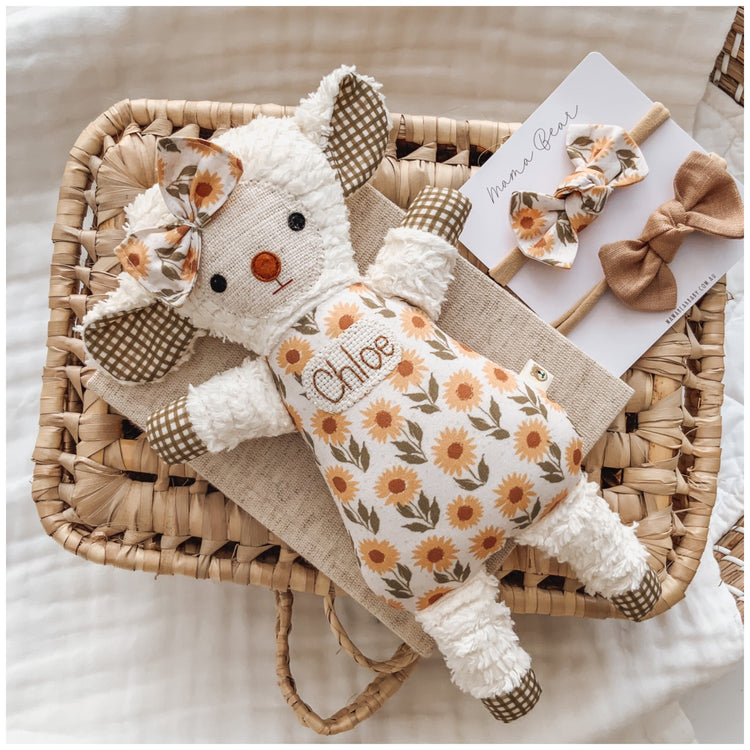 Chenille Lamb with matching hairbows | Pastel Sunflower