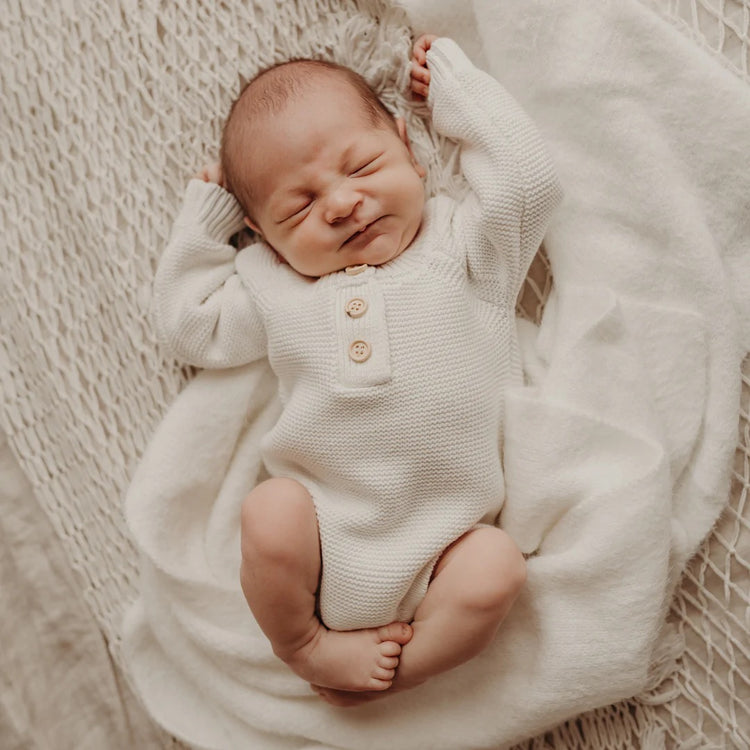 Long Sleeve Baby Knit Romper | Milk