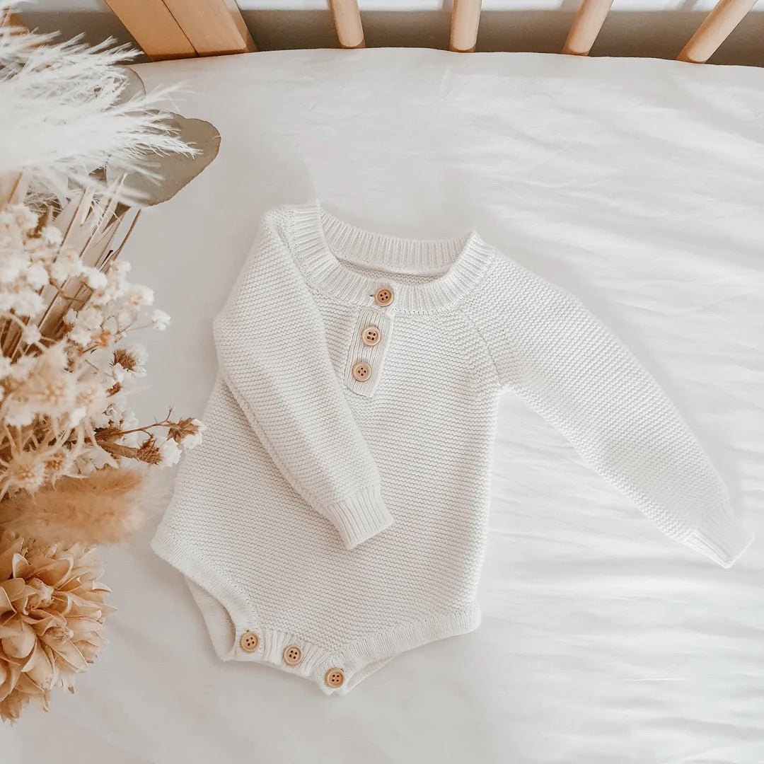 Long Sleeve Baby Knit Romper Milk – Mama Bear - Main Image