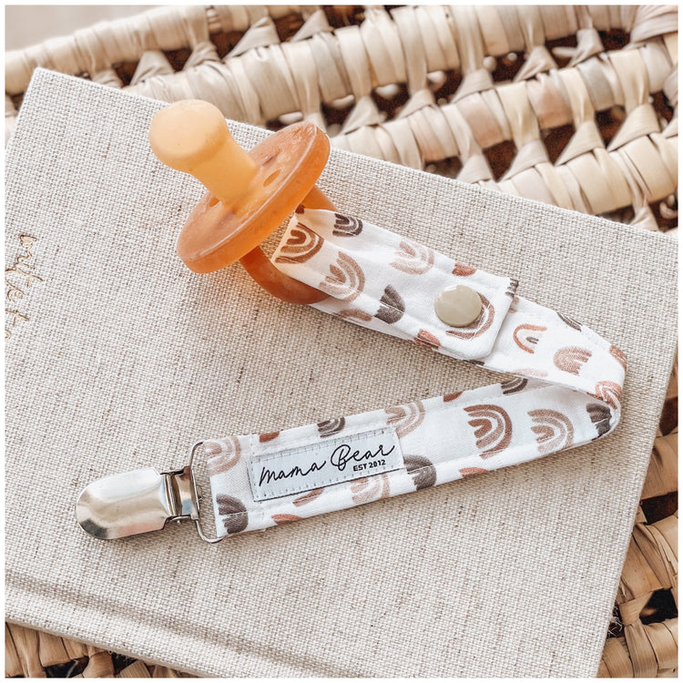 Unisex Baby Dummy Holder | Beige Rainbow