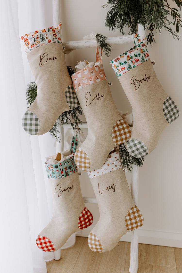 Xmas Stocking | Christmas Puppies (Green Background)