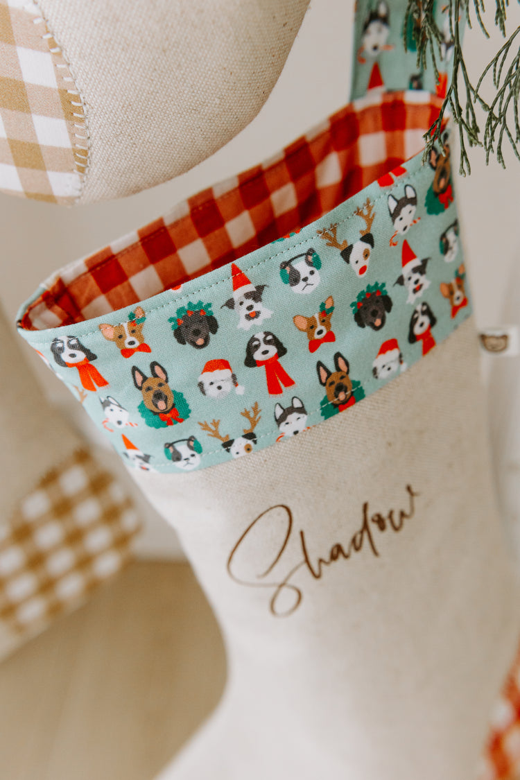 Xmas Stocking | Christmas Puppies (Green Background)