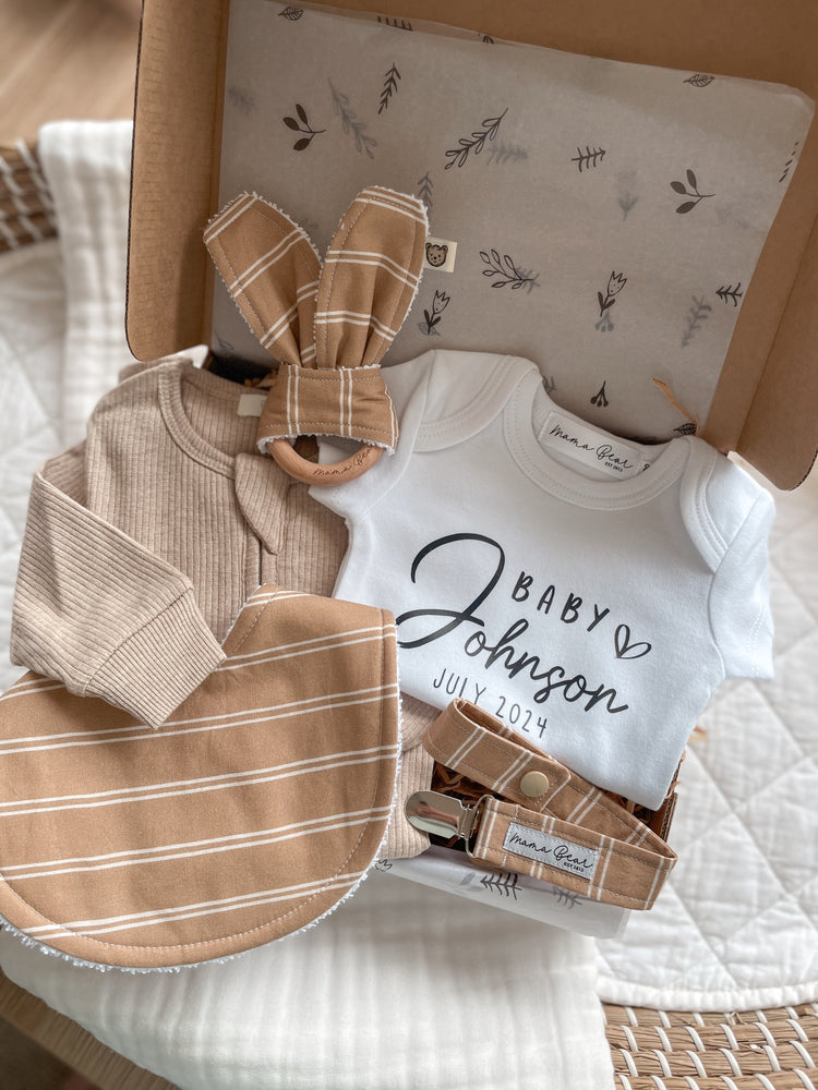 Personalised Baby Announcement Gift box | Mustard Stripe