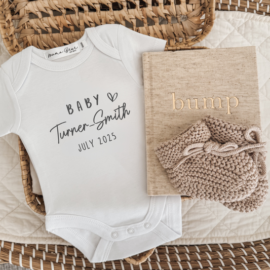 Pregnancy Announcement Baby Onesie | Personalised Surname