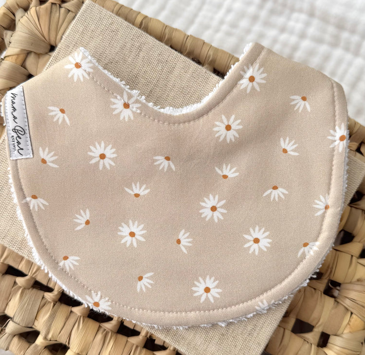 Baby Girl Bib - Taupe Paper Daisy
