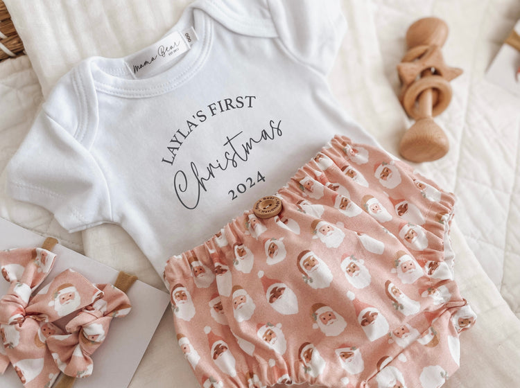 Baby Girl First Christmas Outfit 2024 | Pastel Santa