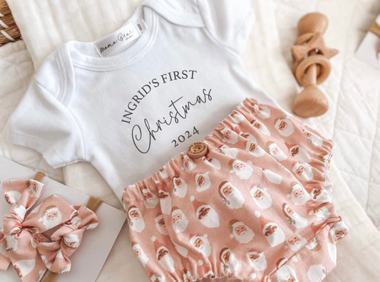 Baby Girl First Christmas Outfit 2024 | Pastel Santa