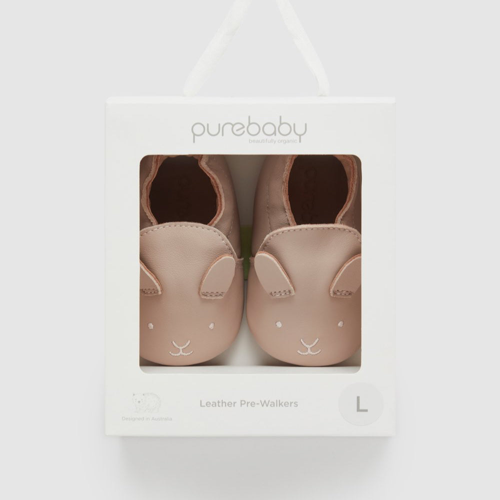 Mini box with baby shoes, beige bunny face.
