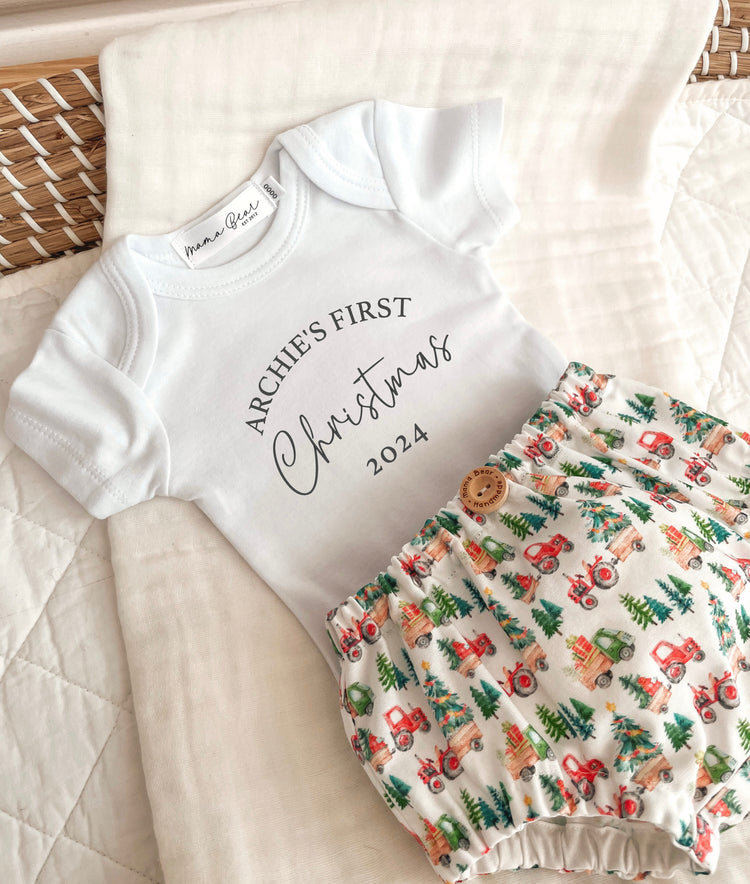 Customisable Baby First Christmas Outfit | Tree Farm