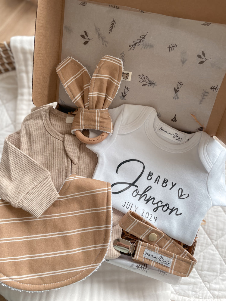 Personalised Baby Announcement Gift box | Mustard Stripe