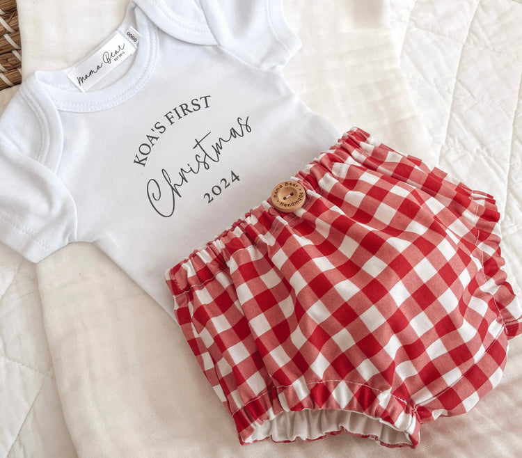 Baby Santa Photo Outfit | First Christmas, Red Gingham