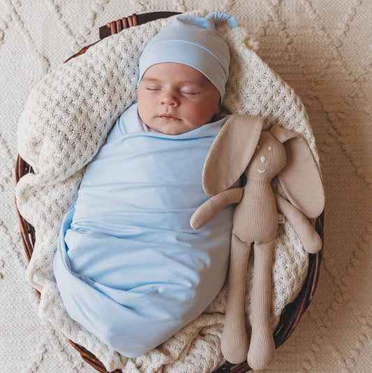 Baby Blue| Baby Jersey Wrap & Beanie Set