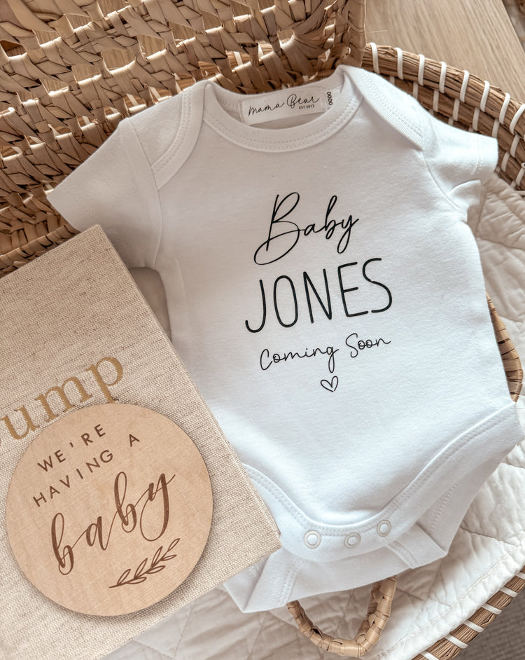 Personalised Baby Announcement Onesie | CAPITALS