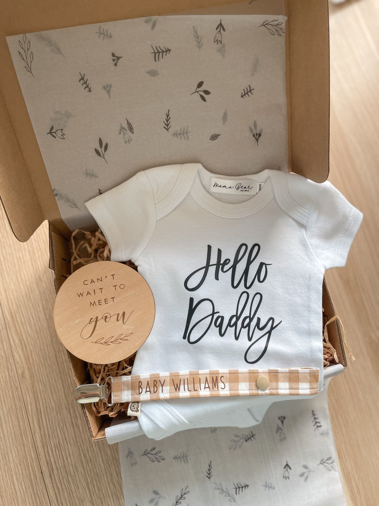 Personalised Dummy Clip & 'Hello Daddy' Pregnancy Announcement Giftbox