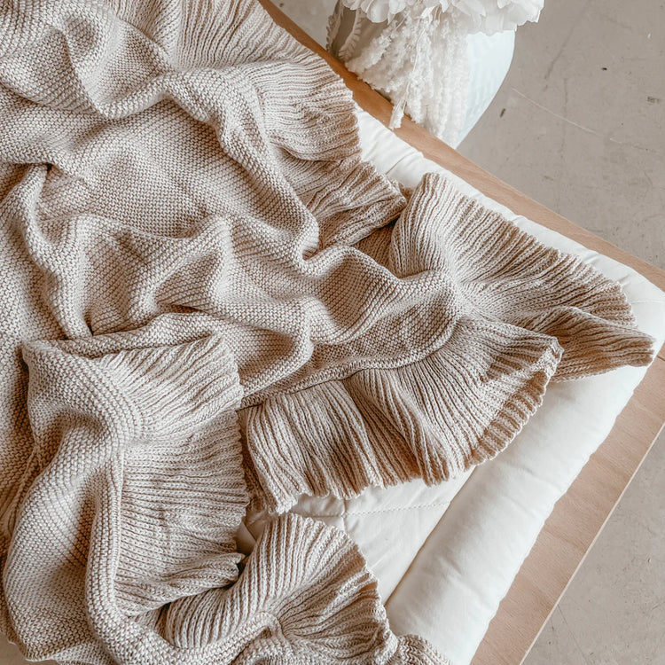 Heirloom Poppy Frill Knit Blanket - 100% Cotton