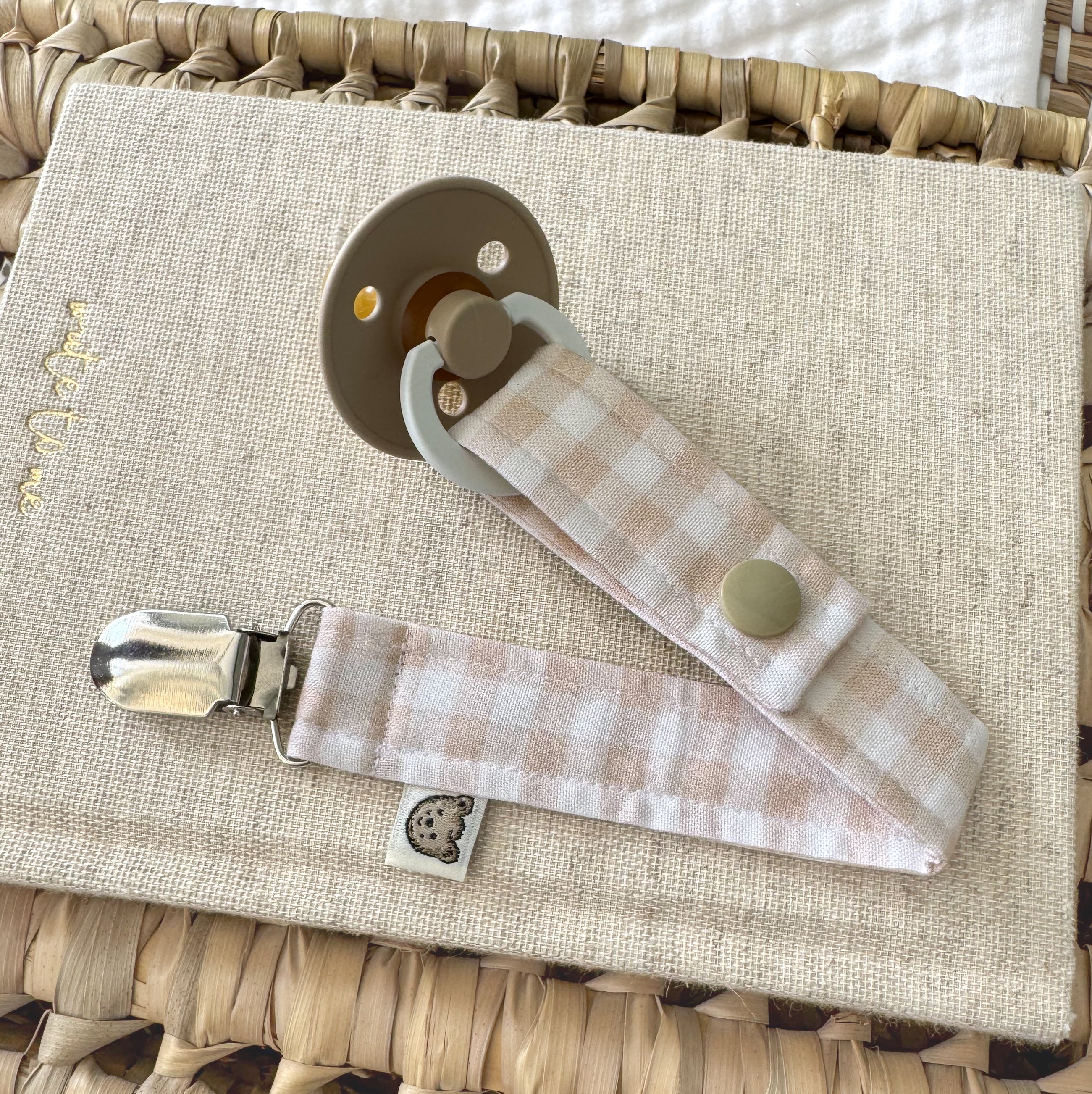 Baby Dummy Clip - Vanilla Gingham