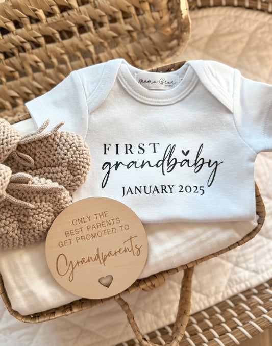Pregnancy Announcement Onesie | First Grandbaby + due date