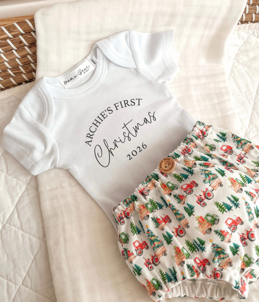 Personalised Baby First Christmas Outfit | Tree Farm Tractor
