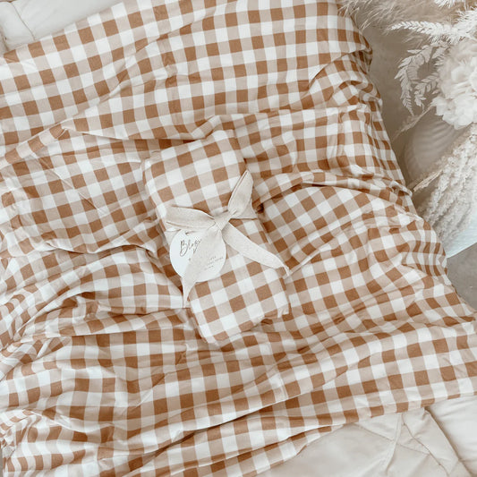 Bamboo Jersey Stretch Swaddle | Caramel Gingham