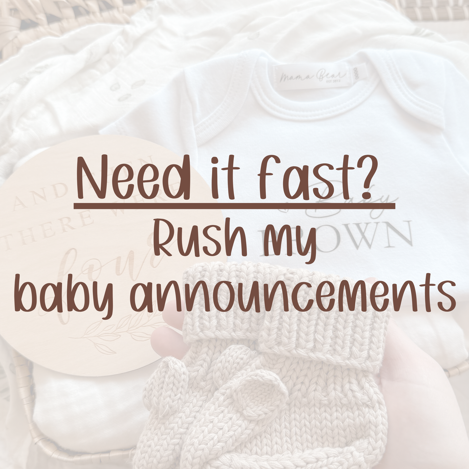 Need a baby announcement urgently asap? We have a rush fee which enables your pregnancy announcement onesie order to be shipped the next business day.  